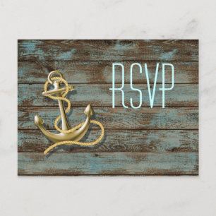 Invitation Carte Postale quai plage de bois ancre mariage nautique rsvp