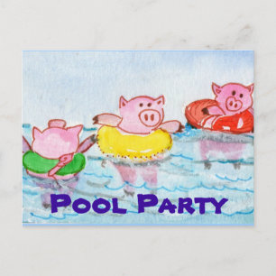 Invitation Carte Postale Quand les porcelets flottent - Cochons de natation