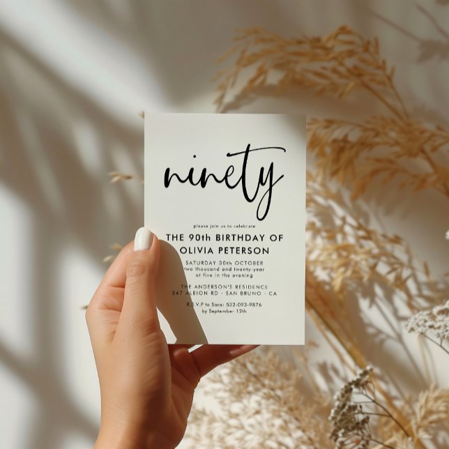Invitation Carte Postale Quatre-vingts | 90e Soirée d'Anniversaire Noir & B (Créateur téléchargé)