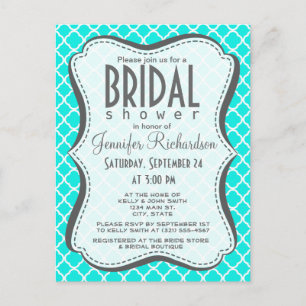 Invitation Carte Postale Quatrefoil Turquoise Lumineux