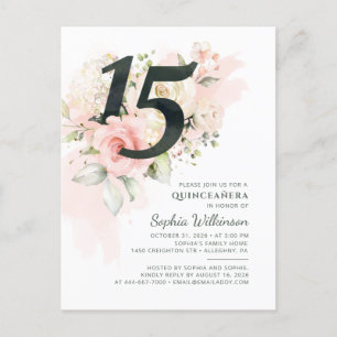 Invitation Carte Postale Quinceanera 15e anniversaire Rustique Floral Moder