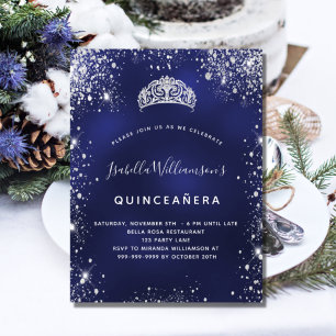 Invitation Carte Postale Quinceanera bleu argent parties scintillant poussi