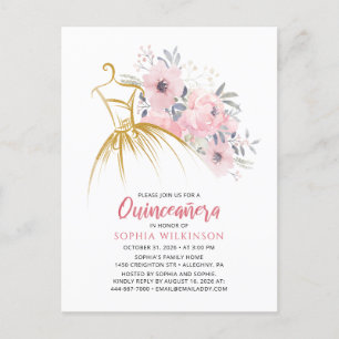Invitation Carte Postale Quinceanera Floral moderne 15e anniversaire