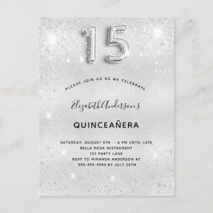Invitation Carte Postale Quinceanera parties scintillant argent glamour