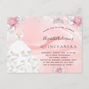 Invitation Carte Postale Quinceanera rose pâle robe de parties scintillant