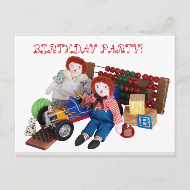 Invitation Carte Postale Raggedy Ann Andy toys garçon fille anniversaire en (Devant)