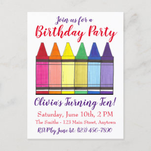 Invitation Carte Postale Rainbow Crayons Artist Art Fête d'anniversaire pou