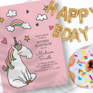 Invitation Carte Postale Rainbow Unicorn Stars Coeurs Anniversaire Invitati