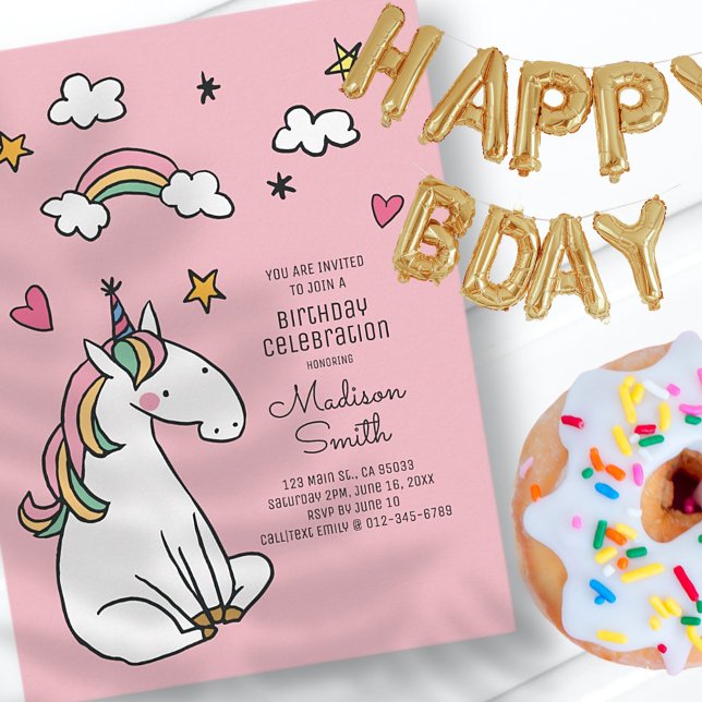 Invitation Carte Postale Rainbow Unicorn Stars Coeurs Anniversaire Invitati (Créateur téléchargé)