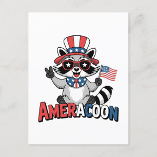 Invitation Carte Postale Raton laveur Americoon Patriotique 4 JUILLET Améri