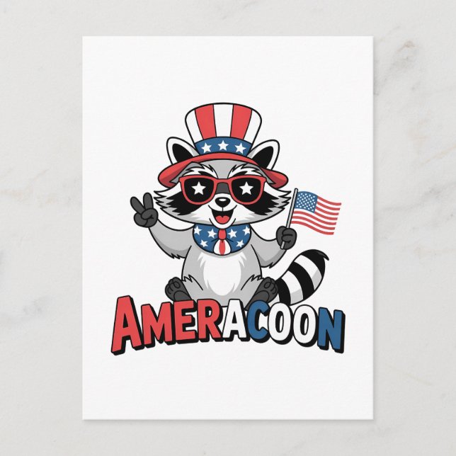Invitation Carte Postale Raton laveur Americoon Patriotique 4 JUILLET Améri (Devant)