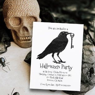 Invitation Carte Postale Raven Halloween