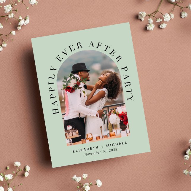 Invitation Carte Postale Réception de mariage Sage Photo Elegant Arch  (Créateur téléchargé)