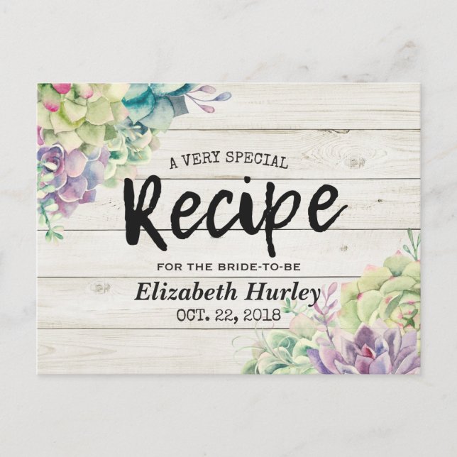 Invitation Carte Postale Recette de douche nuptiale Plantes succulentes Boi (Devant)