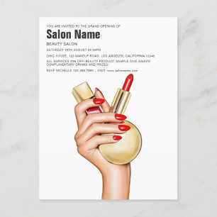 Invitation Carte Postale Red and Gold Glam Chic Beauon Salon Ouverture