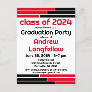 Invitation Carte Postale Red & Black Bars Graduation Party