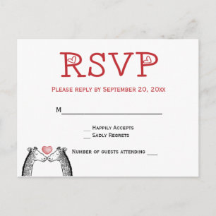 Invitation Carte Postale Red Burgundy RSVP Giraffe Mariage Love