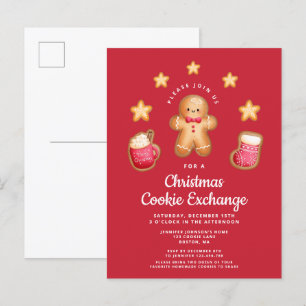 Invitation Carte Postale Red Christmas Cookie Exchange Cute Gingerbread Hom