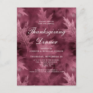 Invitation Carte Postale Red Fall quitte Thanksgiving Dîner