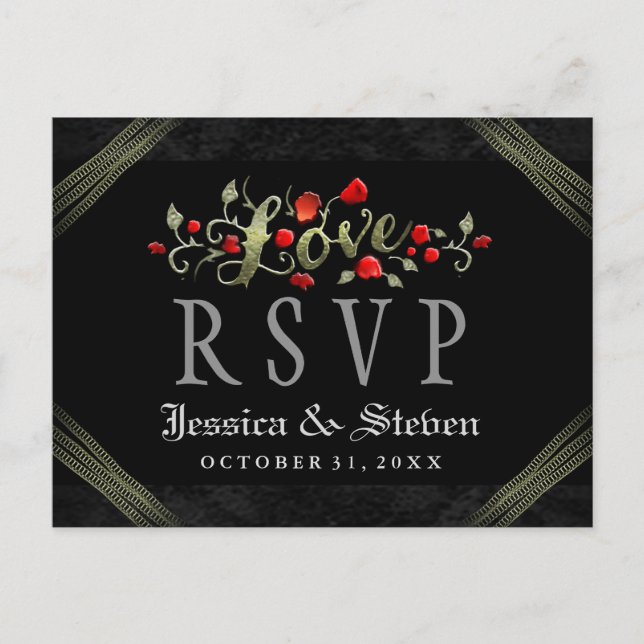Invitation Carte Postale Red Roses Halloween amour mariage RSVP PostCard (Devant)