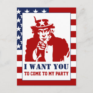 Invitation Carte Postale Red White Blue Uncle Sam 4 juillet