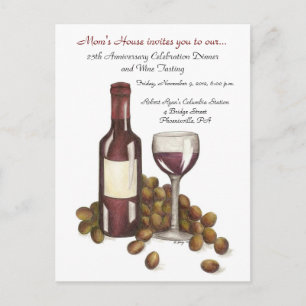 Invitation Carte Postale Red Wine Tasting Verre Bouteille Raisins Charité É