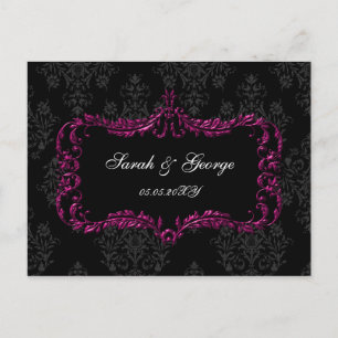 Invitation Carte Postale regal fleurit noir et rose damas rsvp
