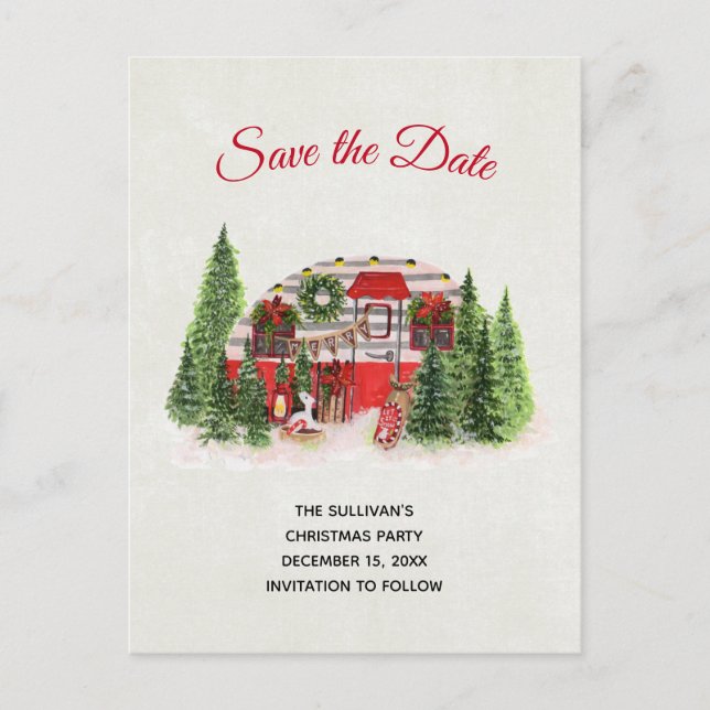 Invitation Carte Postale Remorque de Noël Camper Rustic Enregistrer la date (Devant)