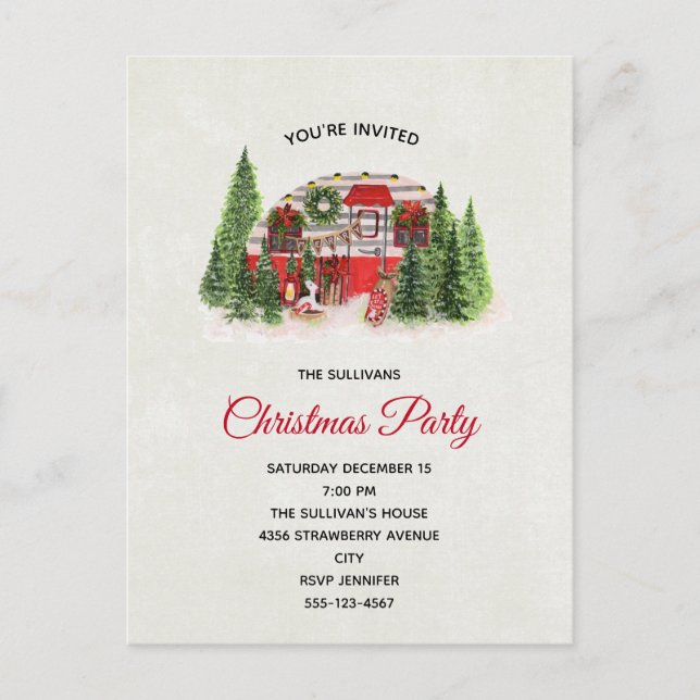 Invitation Carte Postale Remorque de Noël Camper Rustic Theme Party (Devant)