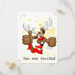 Invitation Carte Postale Renne Ivre Personnage de Noël Drôle
