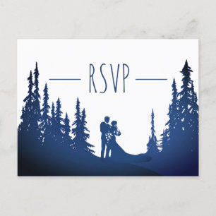 Invitation Carte Postale Réponse au mariage dans une forêt rustique de pins