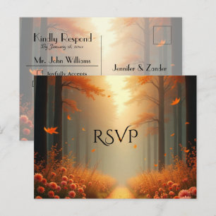 Invitation Carte Postale Réponse au mariage Promenade en forêt automnale de