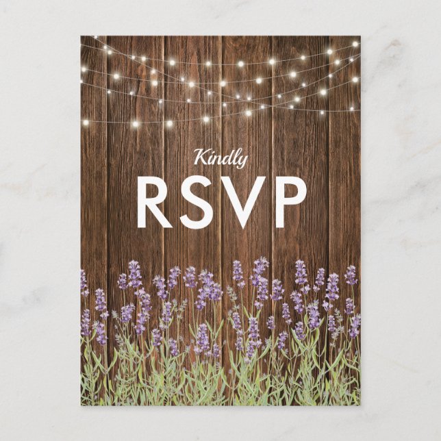 Invitation Carte Postale Réponse au mariage Rustic Country Lavender Lights (Devant)