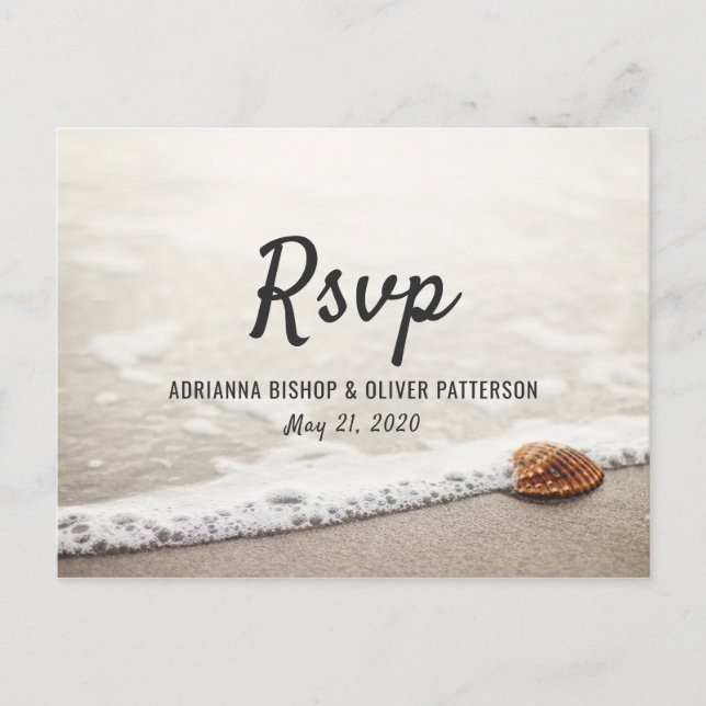 Invitation Carte Postale Réponse au mariage Vagues de plage (Devant)