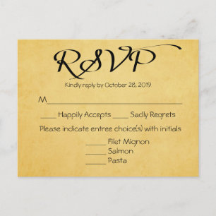 Invitation Carte Postale Réponse de la partie de mariage vintage Gold & Bla