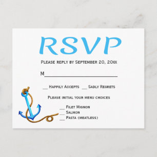 Invitation Carte Postale Réponse de mariage bleu turquoise ancre de navire