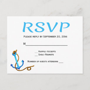 Invitation Carte Postale Réponse de mariage bleu turquoise ancre de navire