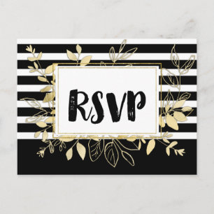 Invitation Carte Postale Réponse de mariage botanique glamour or noir moder