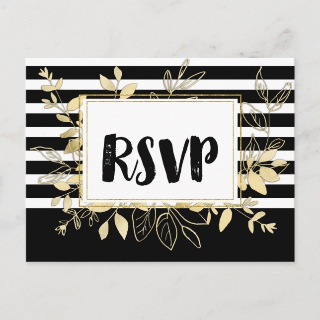 Invitation Carte Postale Réponse de mariage botanique glamour or noir moder (Devant)