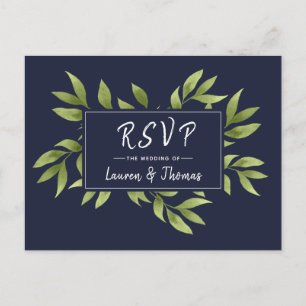 Invitation Carte Postale Réponse de mariage Couronne de saule aquarelle Ble