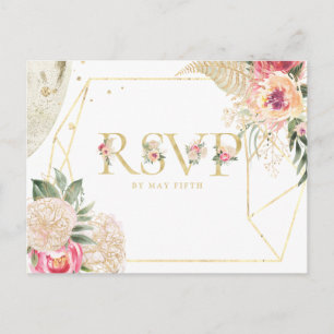 Invitation Carte Postale Réponse de mariage floral d'été indien avec repas