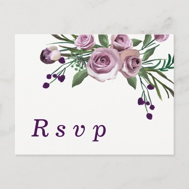 Invitation Carte Postale Réponse de mariage floral rose plum pourpre romant (Devant)