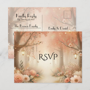 Invitation Carte Postale Réponse de mariage Lanterne de la forêt enchantée