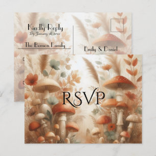 Invitation Carte Postale Réponse de Mariage Magie de la Forêt de Champignon