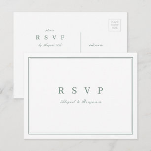 Invitation Carte Postale Réponse de mariage minimaliste vert sauge élégant
