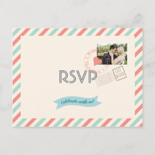 Invitation Carte Postale Réponse de mariage par avion vintage avec photo