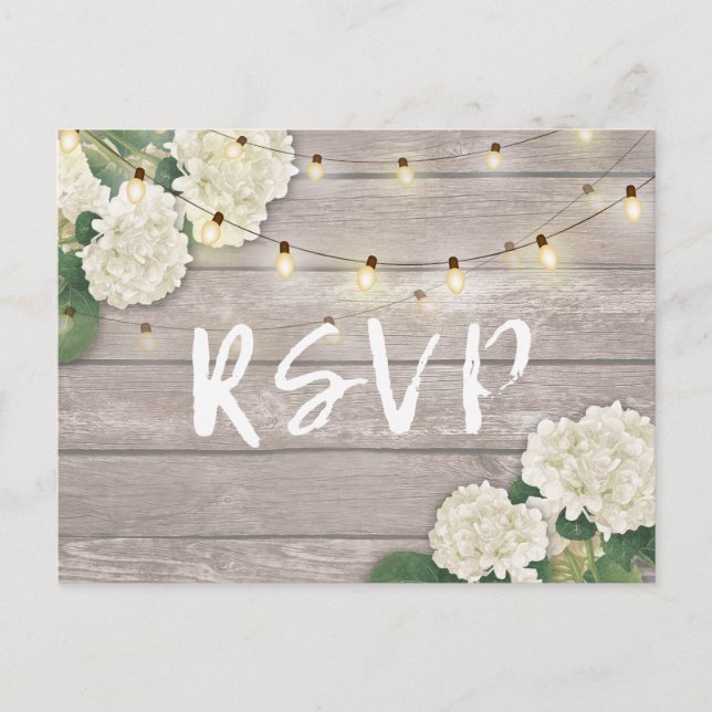 Invitation Carte Postale Réponse de mariage Rustique Bois Hydrangea Guirlan (Devant)