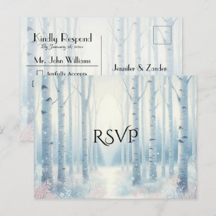 Invitation Carte Postale Réponse pour le mariage dans la forêt de bouleaux 