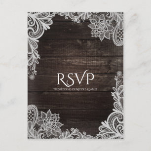 Invitation Carte Postale Réponse pour mariage au bois rustique foncé et den