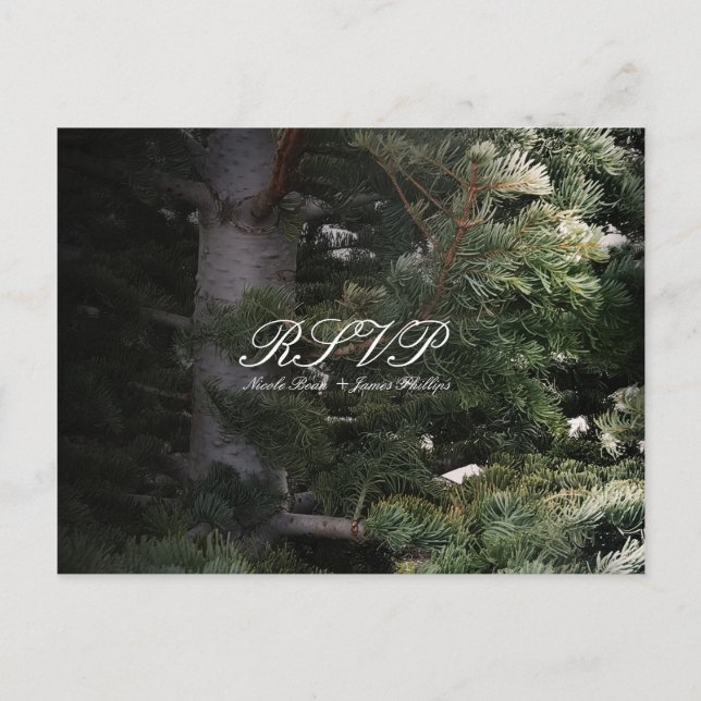 Invitation Carte Postale Réponse pour mariage dans les bois rustique avec p (Devant)